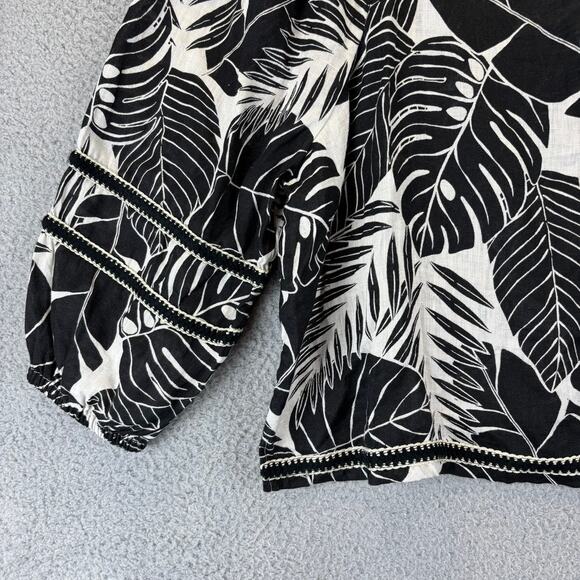 Cynthia Rowley 100% Linen Top Large Boho Natural Tropical Floral Off Shoulder - Picture 3 of 10